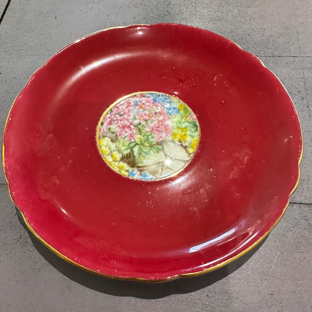 Vintage Shelley England Rock Garden  red saucer